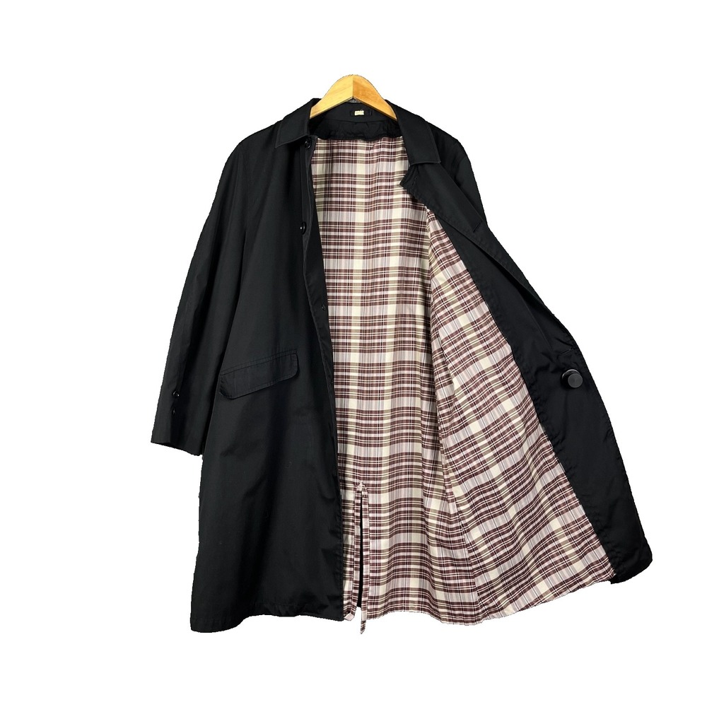 Vtg 70s 80s Sears Trench Coat Mens 42R XL Black Lined Removable Fleece Lining